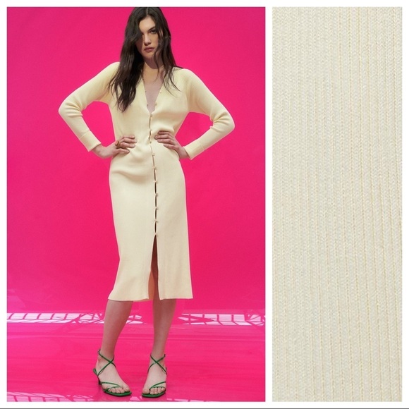 Zara Sweaters - NWT. Zara Light Yellow Long Knit Viscose Blend Cardigan. Size M.